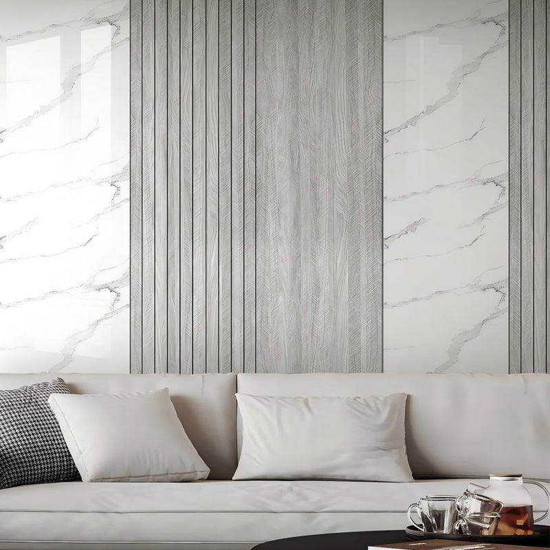 Chejiaye White Glossy Marble Wall Panel - 15.75"x118"Combination and Creative DIY ecoration,Thickened Resistant Removable PVC Marble Wallpaper &Foam Paneling for Wall,Ceiling(13Sq.ft) - Image 3