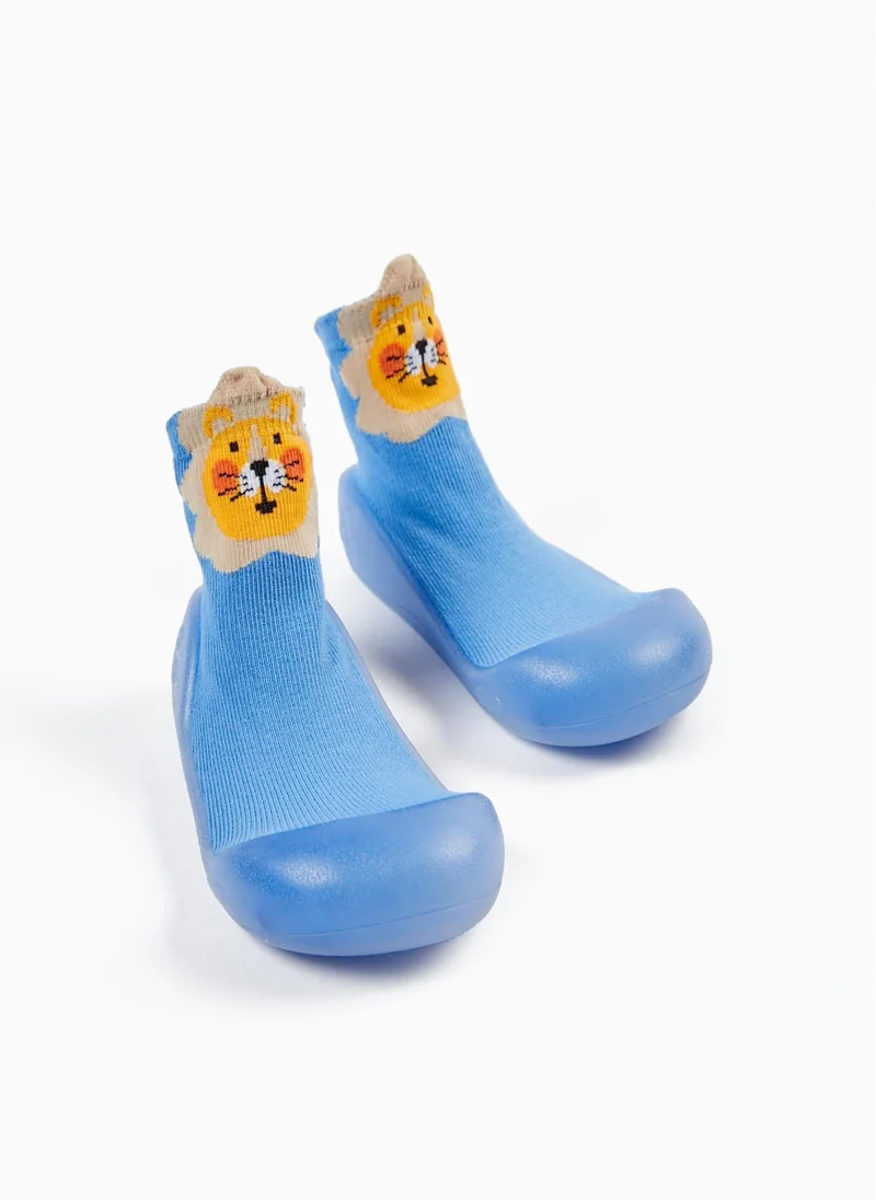 Zippy Steppies Socks with Rubber Outsole for Baby Boys 'Lion', Blue