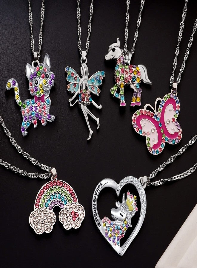 SYNLIN 6 Pcs Cute Necklaces for Teen Girls - Adorable Pastel Crystal Girls Jewelry - Unicorns Gifts for Girls - Fairy Gifts for Teens - Dainty Necklace Birthday Gift Set Heart Necklace for Teen Girl Stuff - Image 5