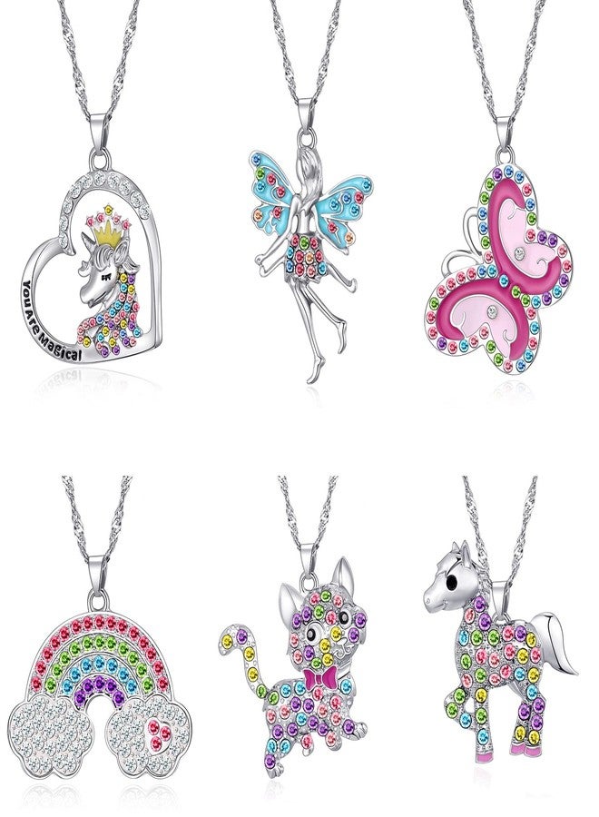 SYNLIN 6 Pcs Cute Necklaces for Teen Girls - Adorable Pastel Crystal Girls Jewelry - Unicorns Gifts for Girls - Fairy Gifts for Teens - Dainty Necklace Birthday Gift Set Heart Necklace for Teen Girl Stuff - Image 1