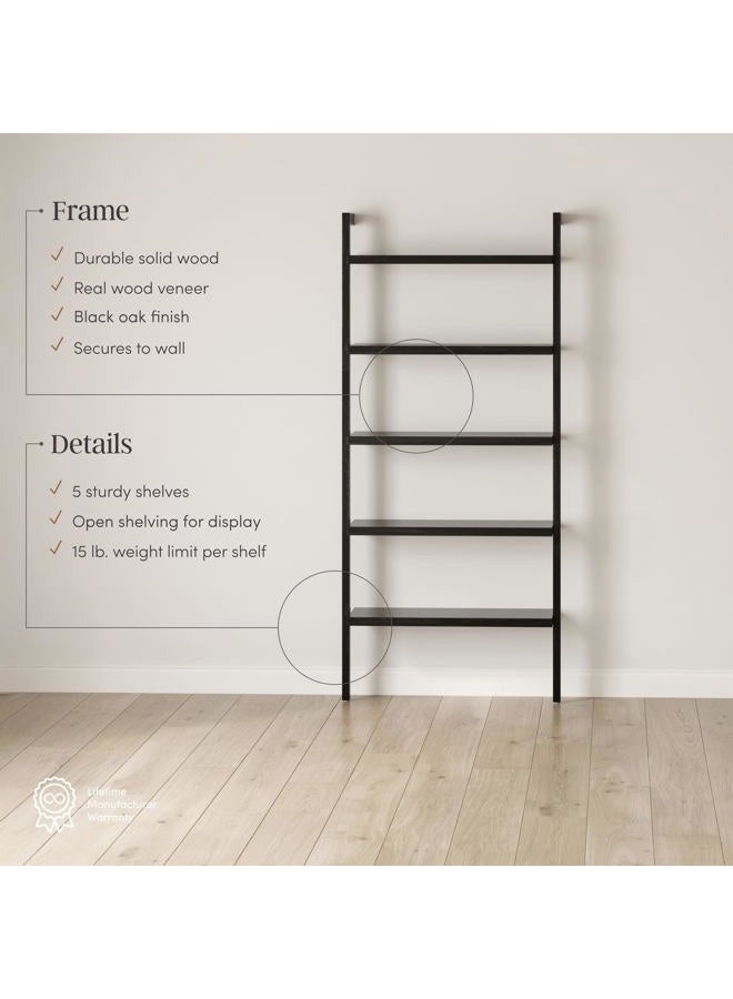 Nathan James Beacon Bohemian 5 Tier Bookshelf, Wall Mounted Bookcase, Solid Wood Bookshelf in Black Oak - Image 3