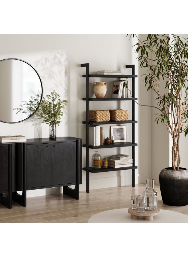 Nathan James Beacon Bohemian 5 Tier Bookshelf, Wall Mounted Bookcase, Solid Wood Bookshelf in Black Oak - Image 2