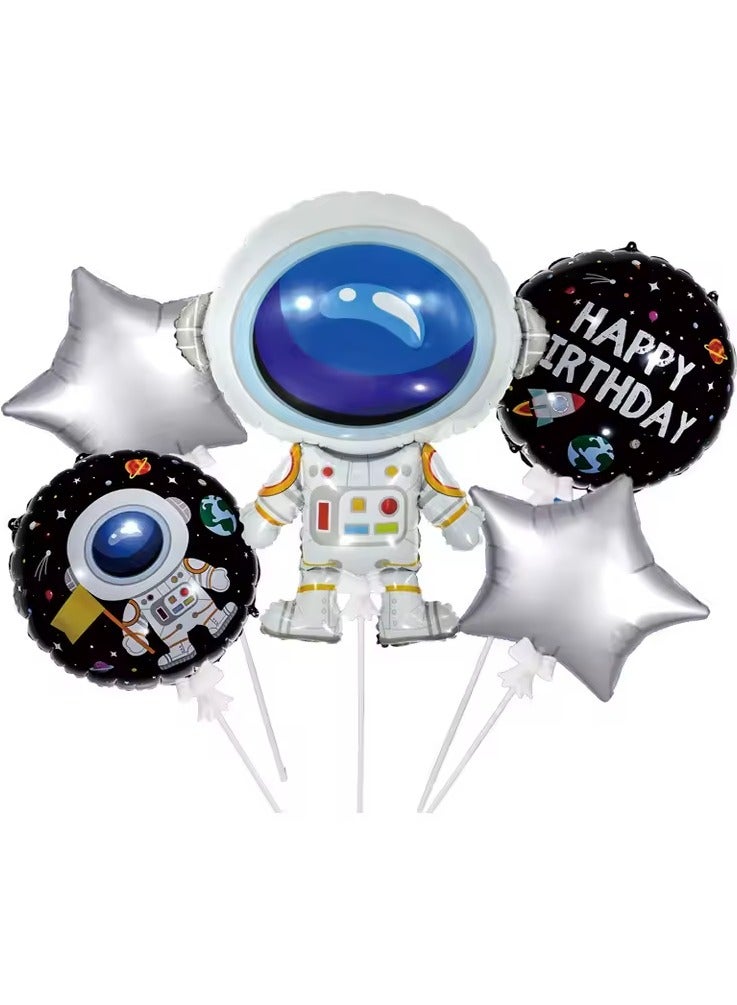 5 Pcs Astronaut Boy  Theme Foil Balloon Set Happy Birthday Party Decorations