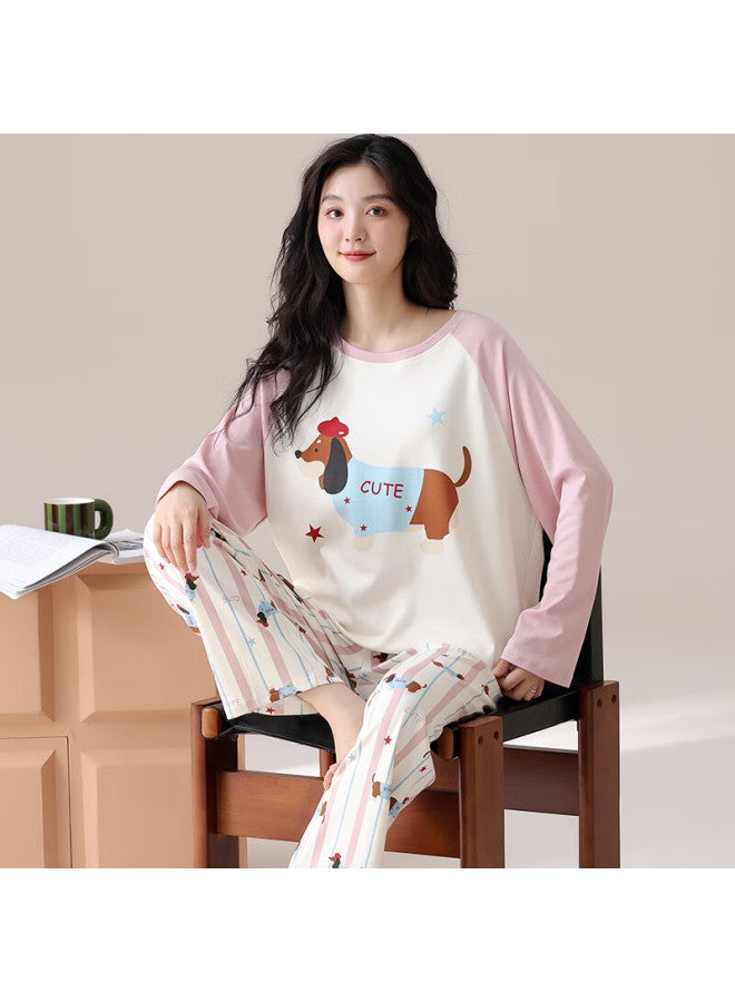 Snowflying Women's Cotton Cartoon Long Sleeve Pajamas Autumn Winter 2025 New Long Sleeve Homewear Set Suitable For Outdoor Wear - Image 1