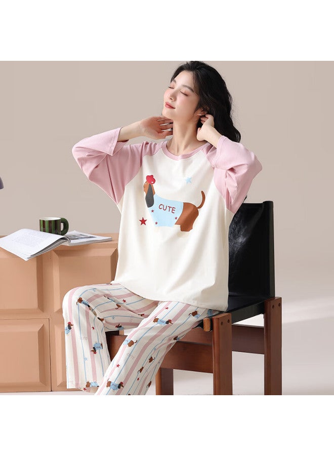 Snowflying Women's Cotton Cartoon Long Sleeve Pajamas Autumn Winter 2025 New Long Sleeve Homewear Set Suitable For Outdoor Wear - Image 4