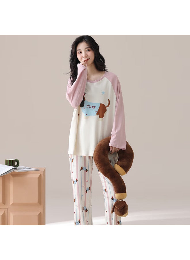 Snowflying Women's Cotton Cartoon Long Sleeve Pajamas Autumn Winter 2025 New Long Sleeve Homewear Set Suitable For Outdoor Wear - Image 5
