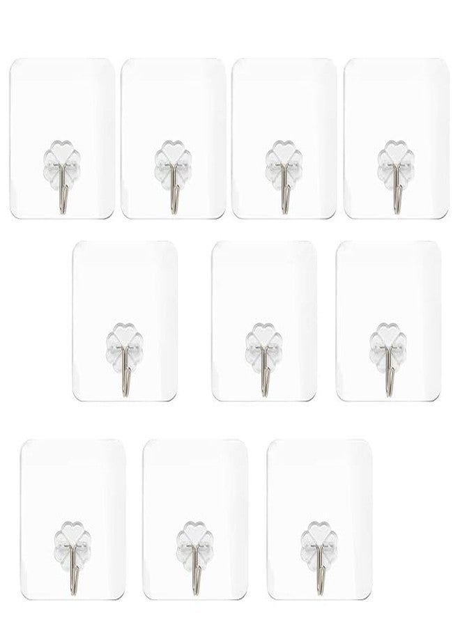 QUALIZA Adhesive Wall Hook,Reusable Waterproof Hooks for Wall, Stick-on Hook for Wall Hangers, Bedroom, Bathroom Accessories, Kitchen Accessories, Pack of 10 Hooks, Transparent - Image 1