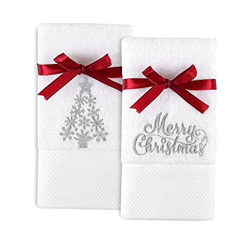 Quera 2 Pack Christmas Hand Towels 100 Cotton Embroidered Premium Luxury Decor Bathroom Decorative Dish Towels Set for Drying Cleaning Cooking Holiday Towels Gift Set 137 x 295