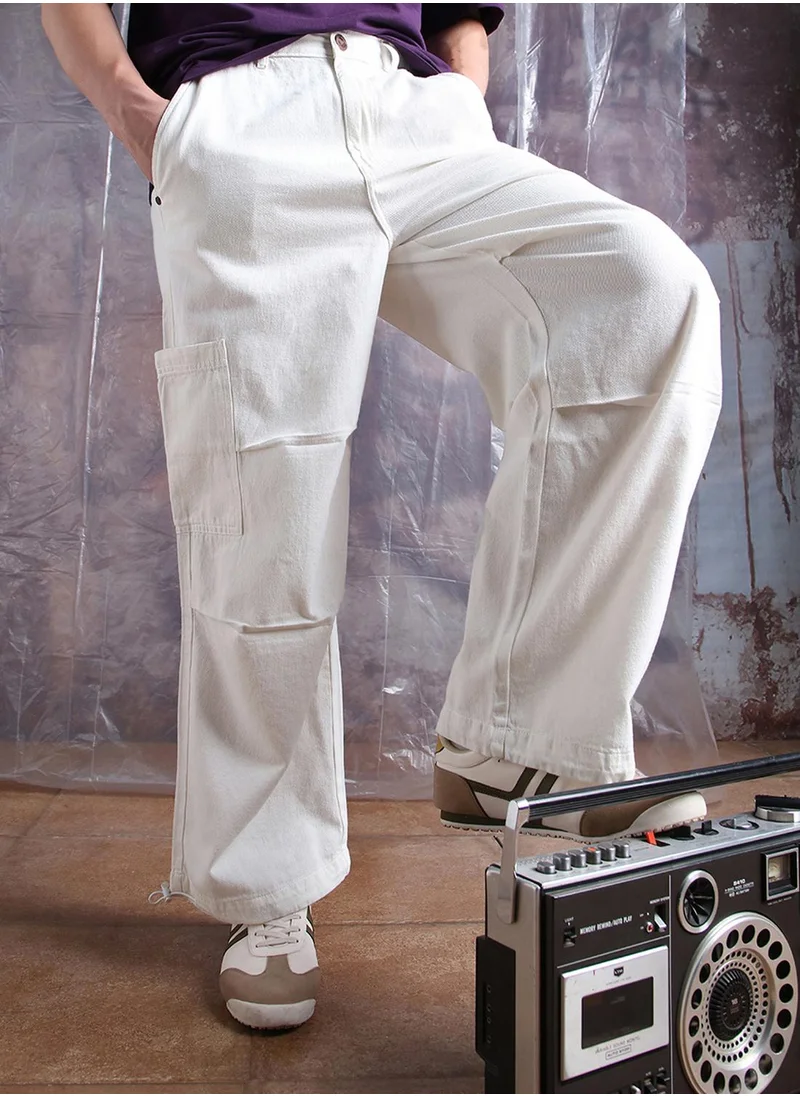 Hubberholme White Baggy Jeans Washed design crafted from 100% Cotton with Button closure.