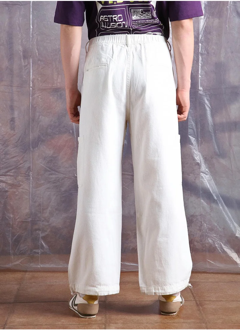 Hubberholme White Baggy Jeans Washed design crafted from 100% Cotton with Button closure.