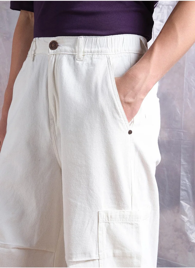 Hubberholme White Baggy Jeans Washed design crafted from 100% Cotton with Button closure.