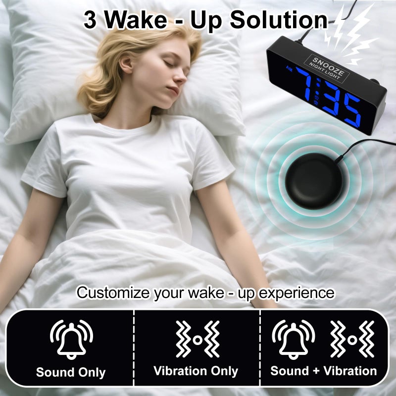 PPLEE Alarm Clock for Bedroom Heavy Sleepers with Bed Shaker & Night Light-Vibrating Digital Clock Large Dimmable LED Digits with Dual Alarm & Charging Port Table Desk Clock for Hearing Impaired Seniors - Image 2