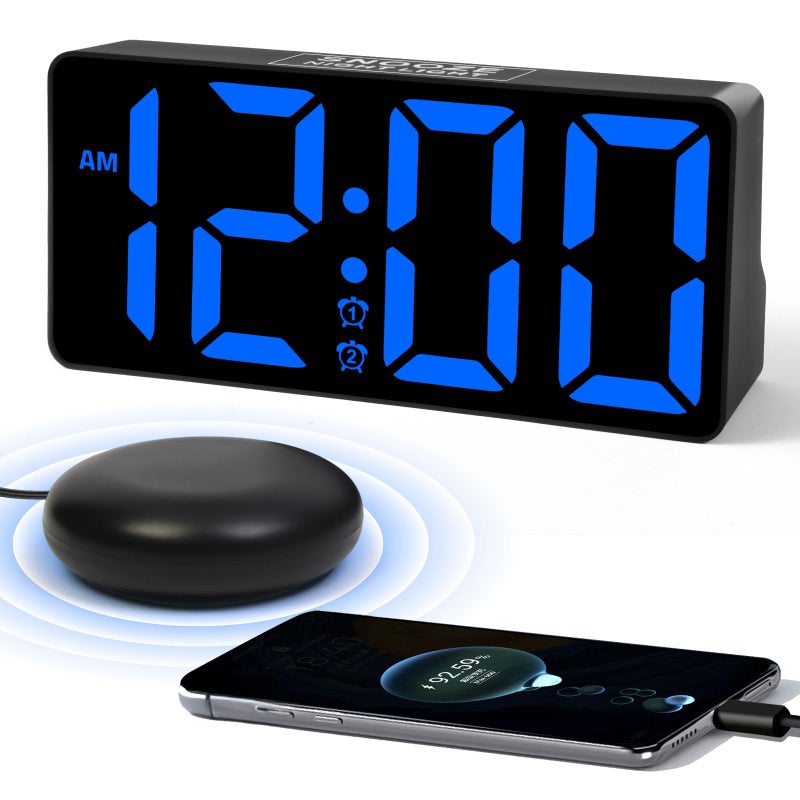 PPLEE Alarm Clock for Bedroom Heavy Sleepers with Bed Shaker & Night Light-Vibrating Digital Clock Large Dimmable LED Digits with Dual Alarm & Charging Port Table Desk Clock for Hearing Impaired Seniors - Image 1