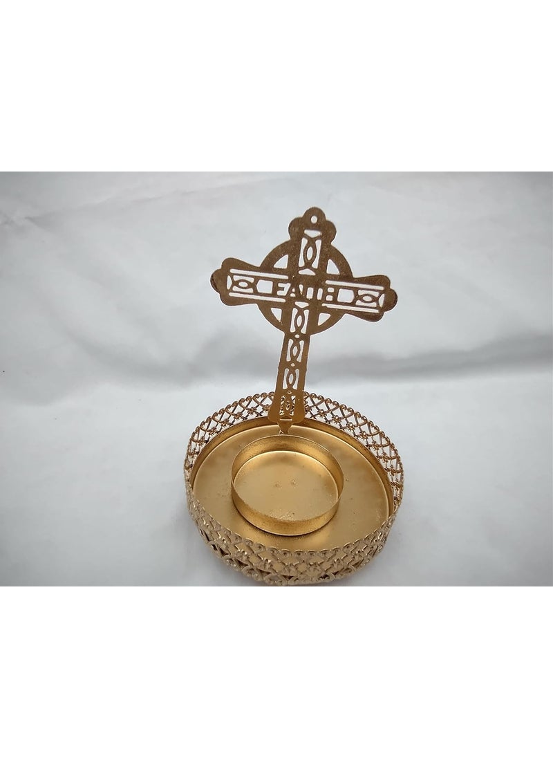 DEV POOJA STORE Gold Metal Christian Cross Jesus Christ Shaped Tealight Holder for Gift Christmas Lights Shadow Lamp 55  - Image 2