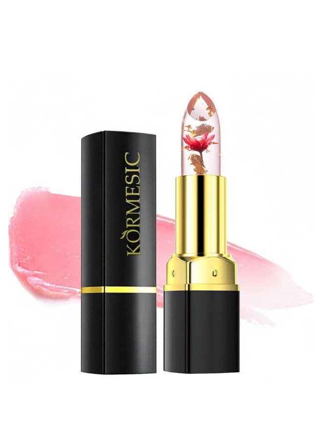 Kormesic أحمر شفاه جيلي شفاف متغير اللون مع زهرة في الداخل، مرطب وملمع ومغذي شفاه يدوم طويلاً - Image 1