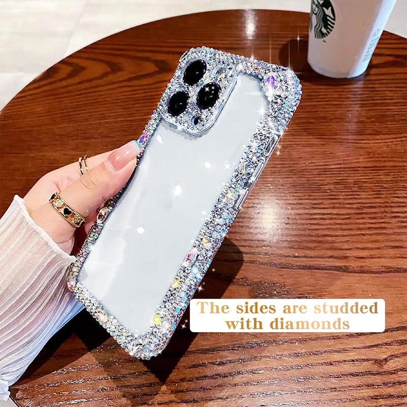 Cavdycidy Designer Compatible with iPhone 16 Pro Max Bling Clear Case for Women,Cute Glitter Phone Case with Sparkle Rhinestone Diamond Camera Protectionï¼ŒAirbag Anti-Fall Crystal Hard Cover for Girl - Image 4