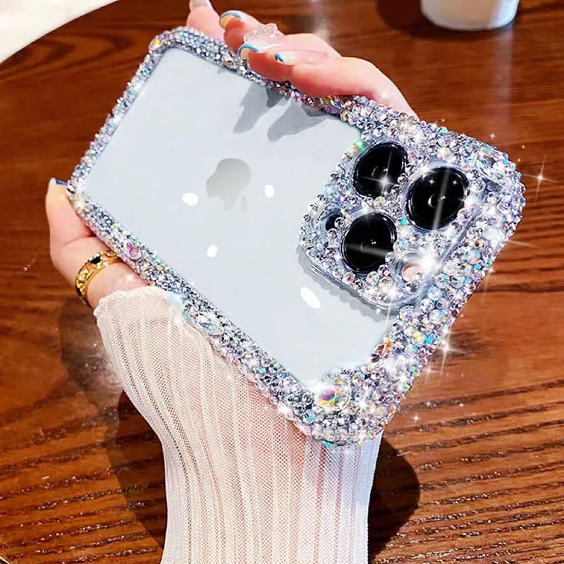 Cavdycidy Designer Compatible with iPhone 16 Pro Max Bling Clear Case for Women,Cute Glitter Phone Case with Sparkle Rhinestone Diamond Camera Protectionï¼ŒAirbag Anti-Fall Crystal Hard Cover for Girl - Image 1
