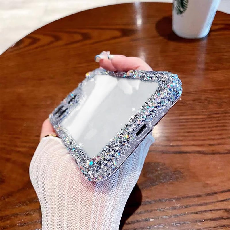 Cavdycidy Designer Compatible with iPhone 16 Pro Max Bling Clear Case for Women,Cute Glitter Phone Case with Sparkle Rhinestone Diamond Camera Protectionï¼ŒAirbag Anti-Fall Crystal Hard Cover for Girl - Image 3