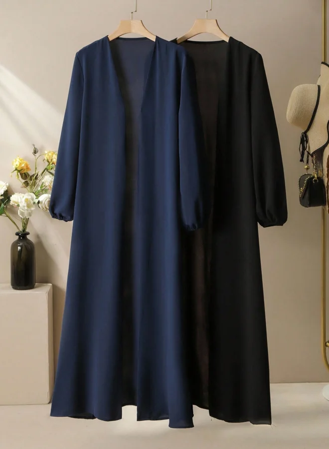 Take Two  Navy Blue Balloon Sleeve Open Front Abaya for Women | Best Price UAE