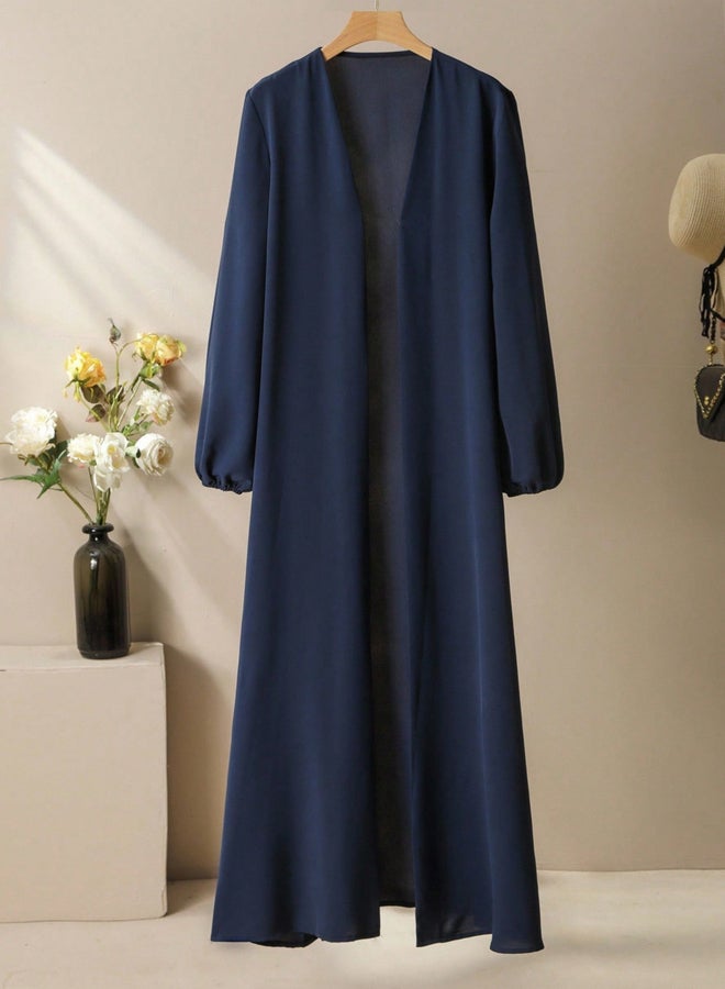 Take Two Navy Blue Balloon Sleeve Open Front Abaya - Image 3