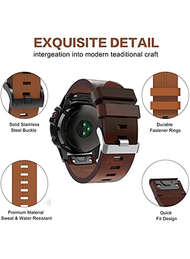 HuHa HuHa Band For Garmin Fenix 5X Sapphire 26mm Leather Steel Buckle Watch Band (Brown) - Image 4