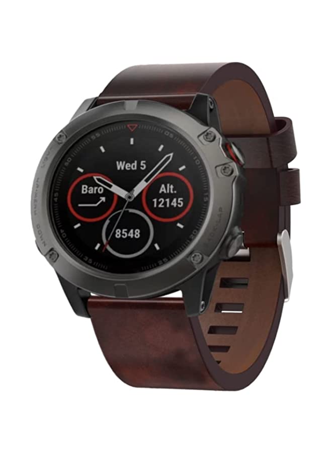 HuHa HuHa Band For Garmin Fenix 5X Sapphire 26mm Leather Steel Buckle Watch Band (Brown) - Image 1