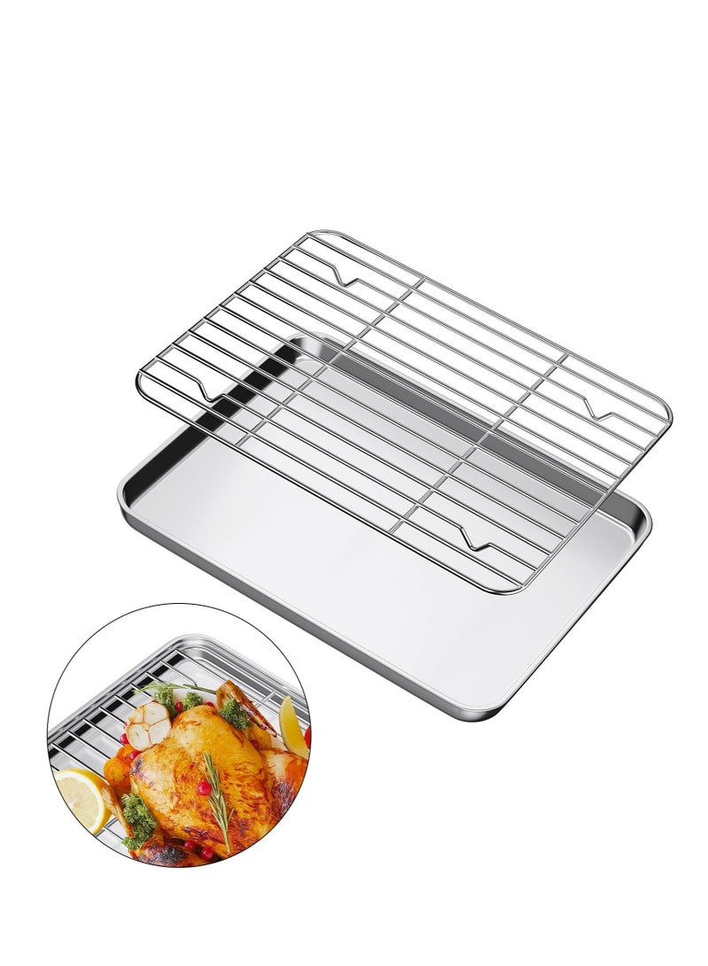 Excefore Stainless Steel Pan Baking Tray with Cooling Rack,Easy Clean & Dishwasher Safe, Oven Trays for Bread/Biscuits/Meat Cooking - 12 x 10 x 1 inch - Image 1