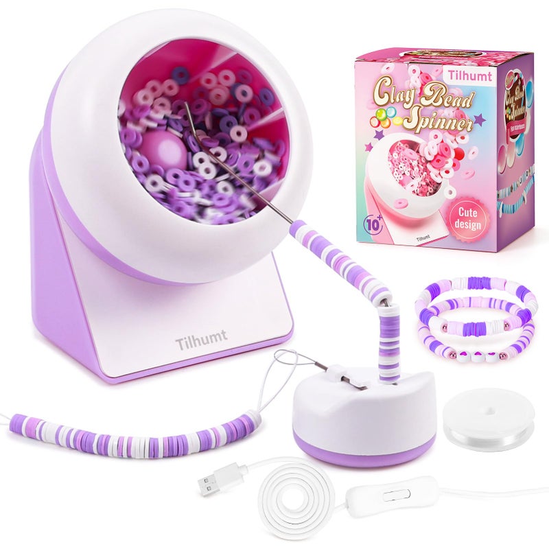 Tilhumt Clay Bead Spinner, Electric Bead Spinner for Jewelry Making, Friendship Bracelets Maker with Needle and Elastic String, Gift for Patent Design, Purple (Beads Not Included) - Image 1