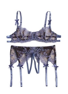 Women Floral Bra With Push-up Steel And Garter Panty Stockings Lingerie sets