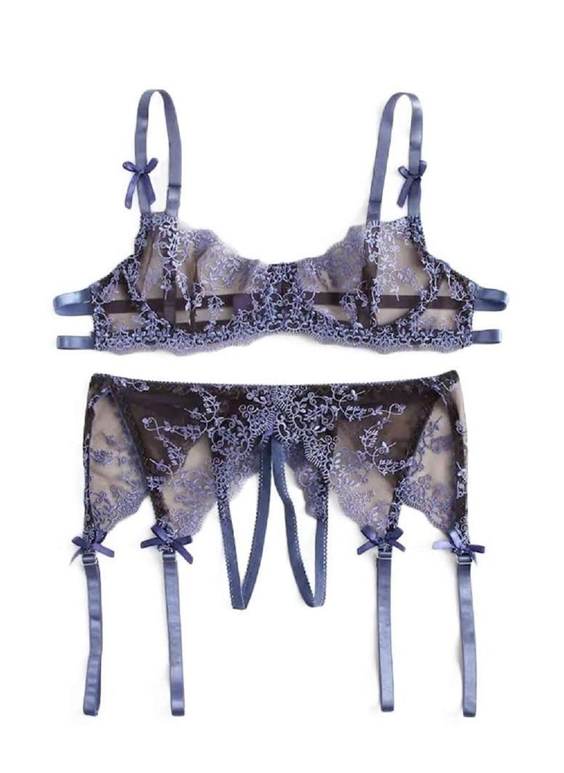Generic - Women Floral Bra With Push-up Steel And Garter Panty Stockings Lingerie sets - Image 1