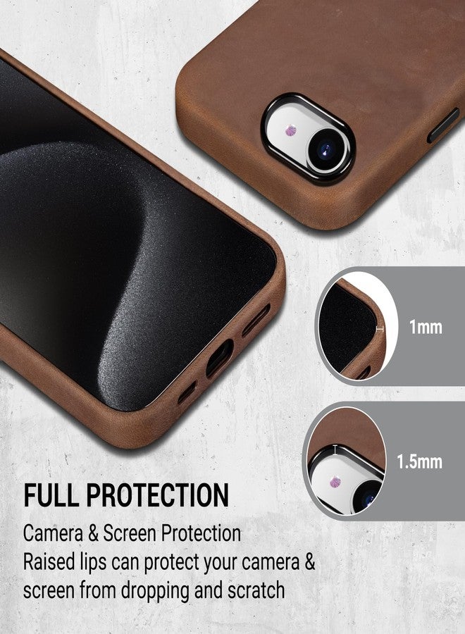 Belemay Compatible with iPhone 16e Leather Case, Compatible with Magsafe, Premium Crazy Horse Leather [Vintage Aesthetic] Comfort Grip, Unique Patina, Metal Buttons Cover (6.1 inch), Retro Brown - Image 5