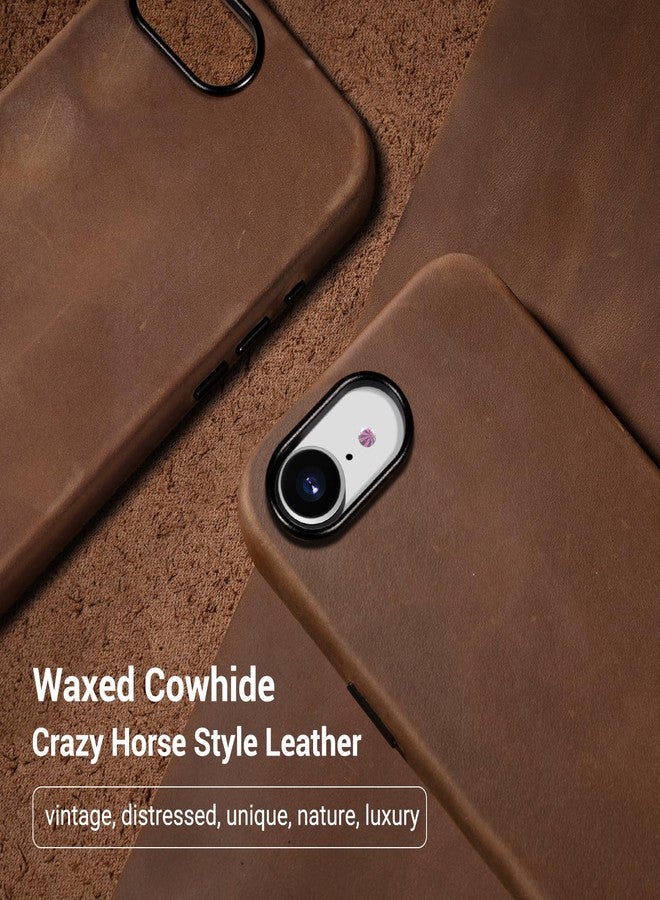 Belemay Compatible with iPhone 16e Leather Case, Compatible with Magsafe, Premium Crazy Horse Leather [Vintage Aesthetic] Comfort Grip, Unique Patina, Metal Buttons Cover (6.1 inch), Retro Brown - Image 2