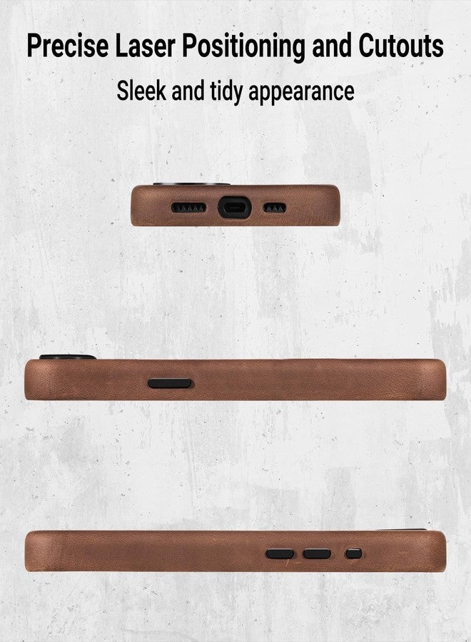 Belemay Compatible with iPhone 16e Leather Case, Compatible with Magsafe, Premium Crazy Horse Leather [Vintage Aesthetic] Comfort Grip, Unique Patina, Metal Buttons Cover (6.1 inch), Retro Brown - Image 4