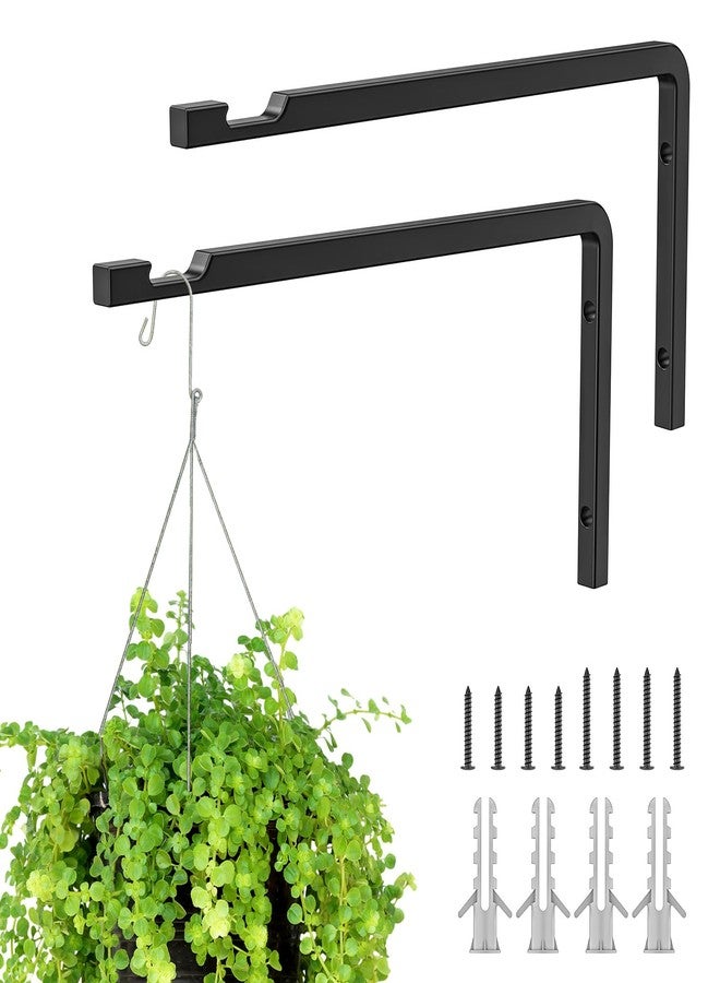 Gintong Uwak 2 Pack 8 Inch Plant Hanger Hooks for Indoor Hanging Plants, Heavy Duty Steel Hanging Plant Brackets Wall Mount Hooks for Hanging Bird Feeders Flower Basket Wind Chime Solar Lanterns Outdoor, Black - Image 1