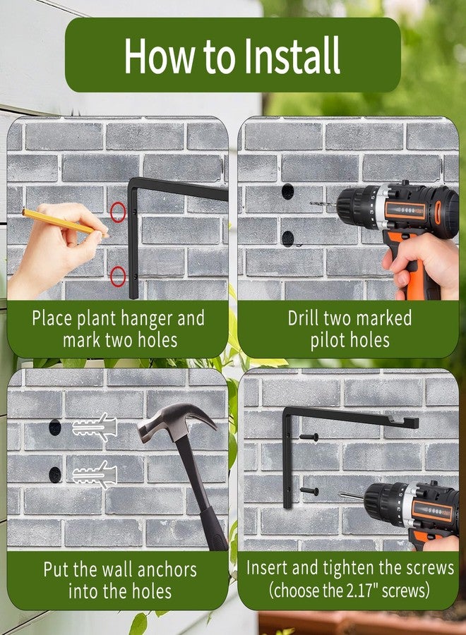 Gintong Uwak 2 Pack 8 Inch Plant Hanger Hooks for Indoor Hanging Plants, Heavy Duty Steel Hanging Plant Brackets Wall Mount Hooks for Hanging Bird Feeders Flower Basket Wind Chime Solar Lanterns Outdoor, Black - Image 5