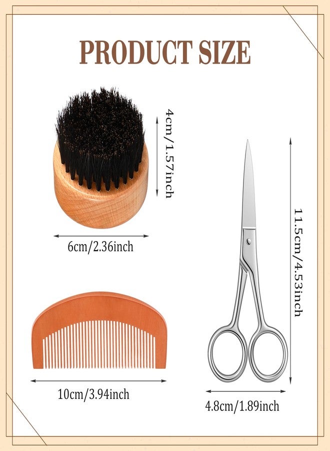 Maitys 10 Sets Beard Brush and Comb Set Bulk Boar Bristle Beard Brush Comb Scissors Kit Gifts for Men Father Colleague Employee Appreciation(Round Brush) - Image 2