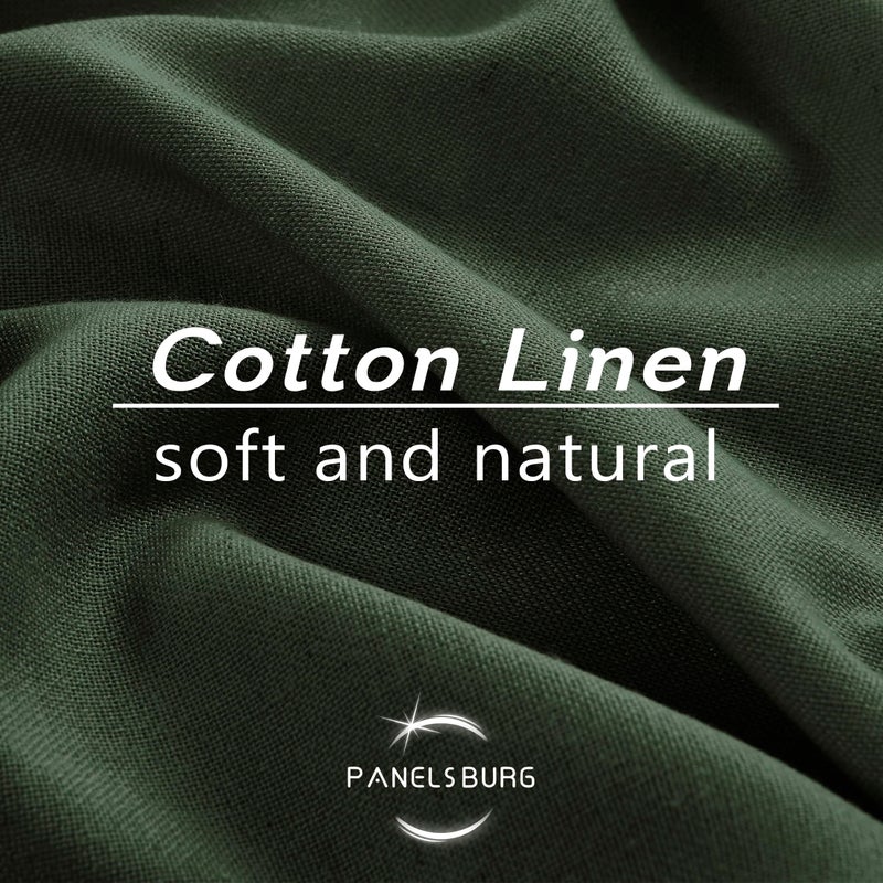 PANELSBURG Curtains for Office 90 Inch Curtains for Vintage Bedroom Closet Boho Moody Aesthetic Decor Linen Sheer Curtains 90 Inches Long for Living Room Olive Green 2 Panels Set - Image 4