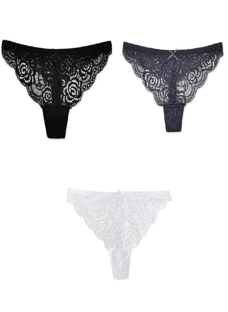 Eckek - 3Pcs/Set Julexy Big Thongs Lace  Women Panties Solid Plus Size Hollow Out Underwear G-string 1XL-4XL Lingerie for Women - Image 1