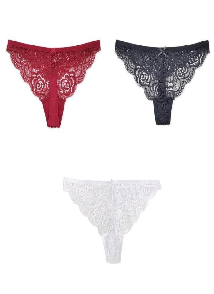 Eckek - 3Pcs/Set Julexy Big Thongs Lace  Women Panties Solid Plus Size Hollow Out Underwear G-string 1XL-4XL Lingerie for Women - Image 1