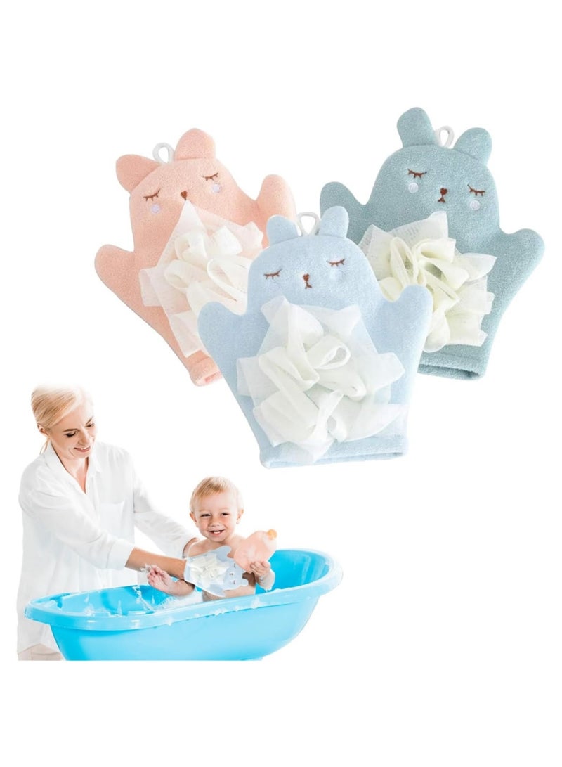 saykfoe 3 Pcs Bath Sponge for Kids Cute Animal Shower Bathing Mitt Loofah Soft Wash Sponge Body Scrub for Baby Toddler  - Image 1