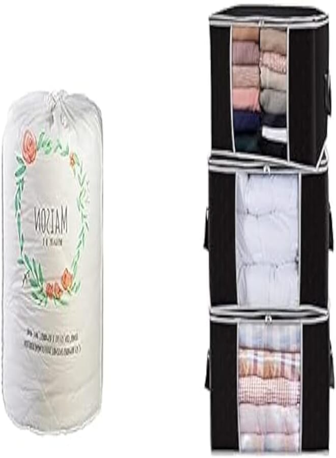 Quilt wardrobe bag for bedding r &om color large + Large Capacity Bag with Reinforced H ≤ Thick Fabric for Comforters s Bedding with Sturdy Zipper Clear Window 3 Pack 90L Black