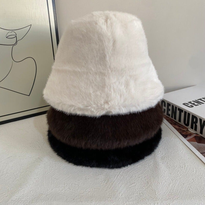 Plush Bucket Hat Women Autumn Winter Oversized Rabbit Fur Warm Hat Faux Fur - Image 2