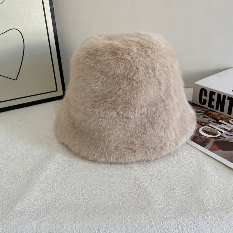 Plush Bucket Hat Women Autumn Winter Oversized Rabbit Fur Warm Hat Faux Fur - Image 1