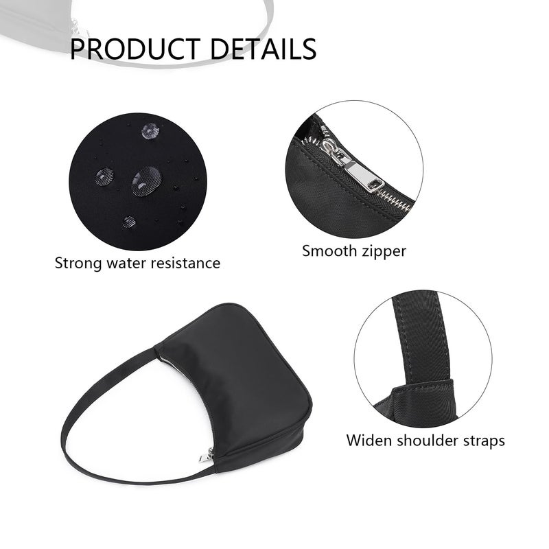 YONBEN Women's Shoulder Bag Purse Simple One-Shoulder Underarm Bag Lightweight and Practical (Nylon/Black) - Image 4