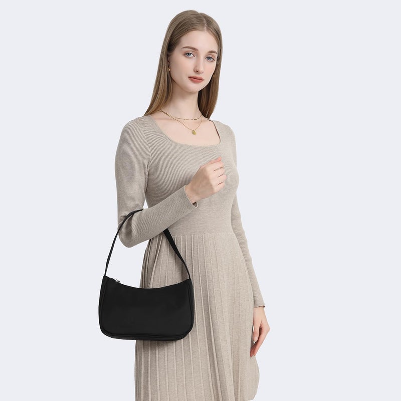 YONBEN Women's Shoulder Bag Purse Simple One-Shoulder Underarm Bag Lightweight and Practical (Nylon/Black) - Image 2