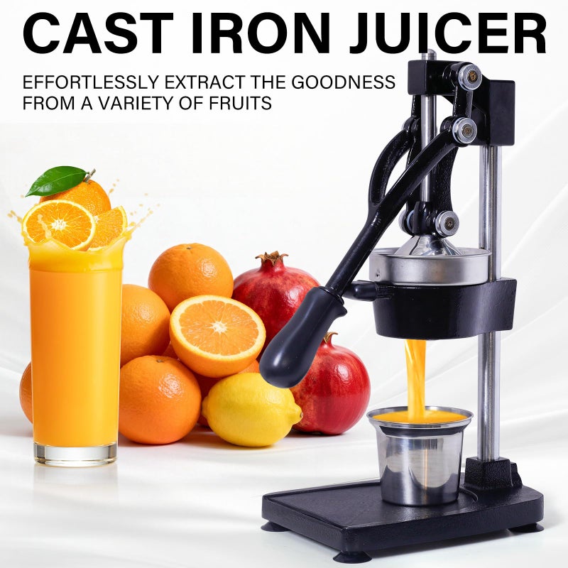 ASIALEO Commercial Cast Iron Citrus Juicer, Heavy Duty Hand Press Countertop Squeezer, One-Piece Base for Stability, Easy to Clean, for Fresh Orange Lemon Juice (black) - Image 5