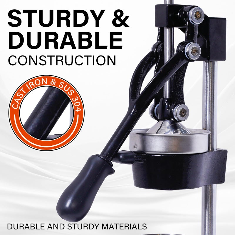 ASIALEO Commercial Cast Iron Citrus Juicer, Heavy Duty Hand Press Countertop Squeezer, One-Piece Base for Stability, Easy to Clean, for Fresh Orange Lemon Juice (black) - Image 3