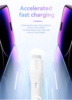 WAPIK Korean Brand USB C to Lightning Data Cable 2M Silicone Fireproof Pure Copper Core, Supports 100W Fast Charging, Compatible with iPhone, iPad, and Other Apple Devices (White)  - Image 2