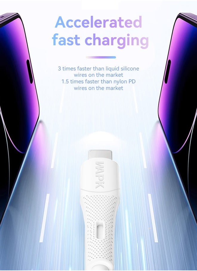WAPIK - Korean Brand USB C to Lightning Data Cable 2M Silicone Fireproof Pure Copper Core, Supports 100W Fast Charging, Compatible with iPhone, iPad, and Other Apple Devices (White) - Image 1