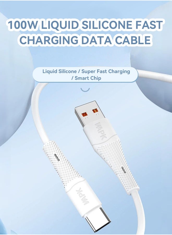 WAPIK - Korean Brand USB C to Lightning Data Cable 2M Silicone Fireproof Pure Copper Core, Supports 100W Fast Charging, Compatible with iPhone, iPad, and Other Apple Devices (White) - Image 1